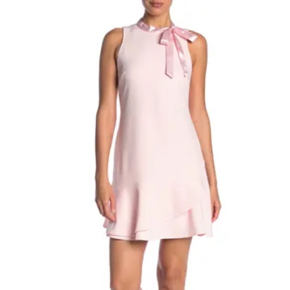 NWOT Scuba Bow Neck Ruffle Mini Dress